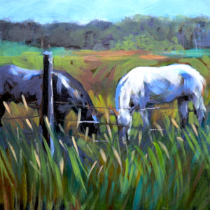 painting a two horses in th efield by Tonja Sell