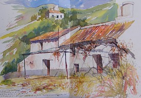 watercolour painting of an old cottage in Spain by painting tutor Barry Herniman