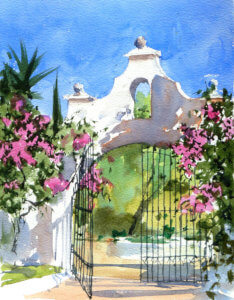 Watercolour painting of Finca Gate by Andrew John