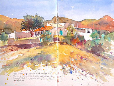 Watercolour painting of an old hacienda in Andalusia