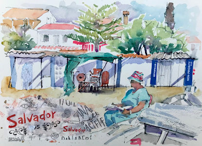 Painting by Fiona Forbes Beach Salvador