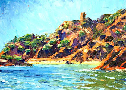 Maro Cliffs, painting by Sara Pead